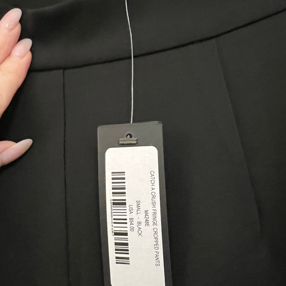 Lulu's Catch a Crush Black Fringe Hem Cropped Pants Sz S NWT - Picture 4 of 13